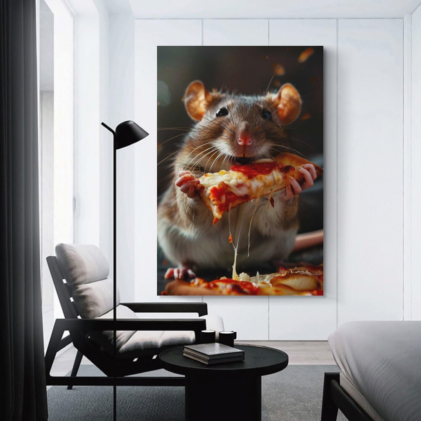 Junmoney Rat Pizza Home Decor Wall Art, 24x36inch(60x90cm), for Wall Displays, Bedrooms Or Room Updates, Ideal for Building A Coordinated Art Wall