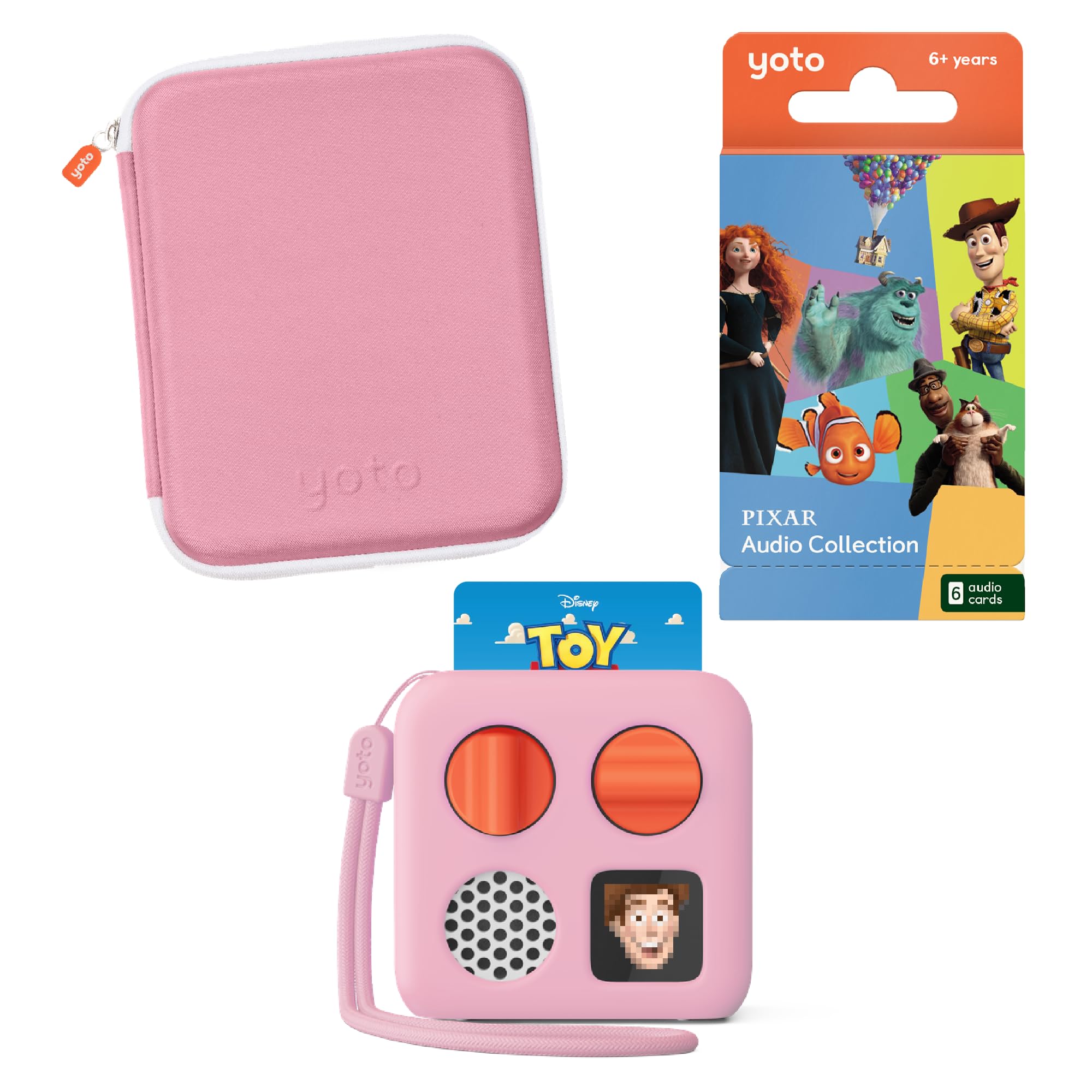 YOTO Mini Bundle + Disney Pixar Audio Collection + Adventure Jacket & Card Case in Think Pink - Kids Screen-Free Bluetooth Audio Player, All-in-1 Travel Device for Stories Podcasts Radio White Noise - 1