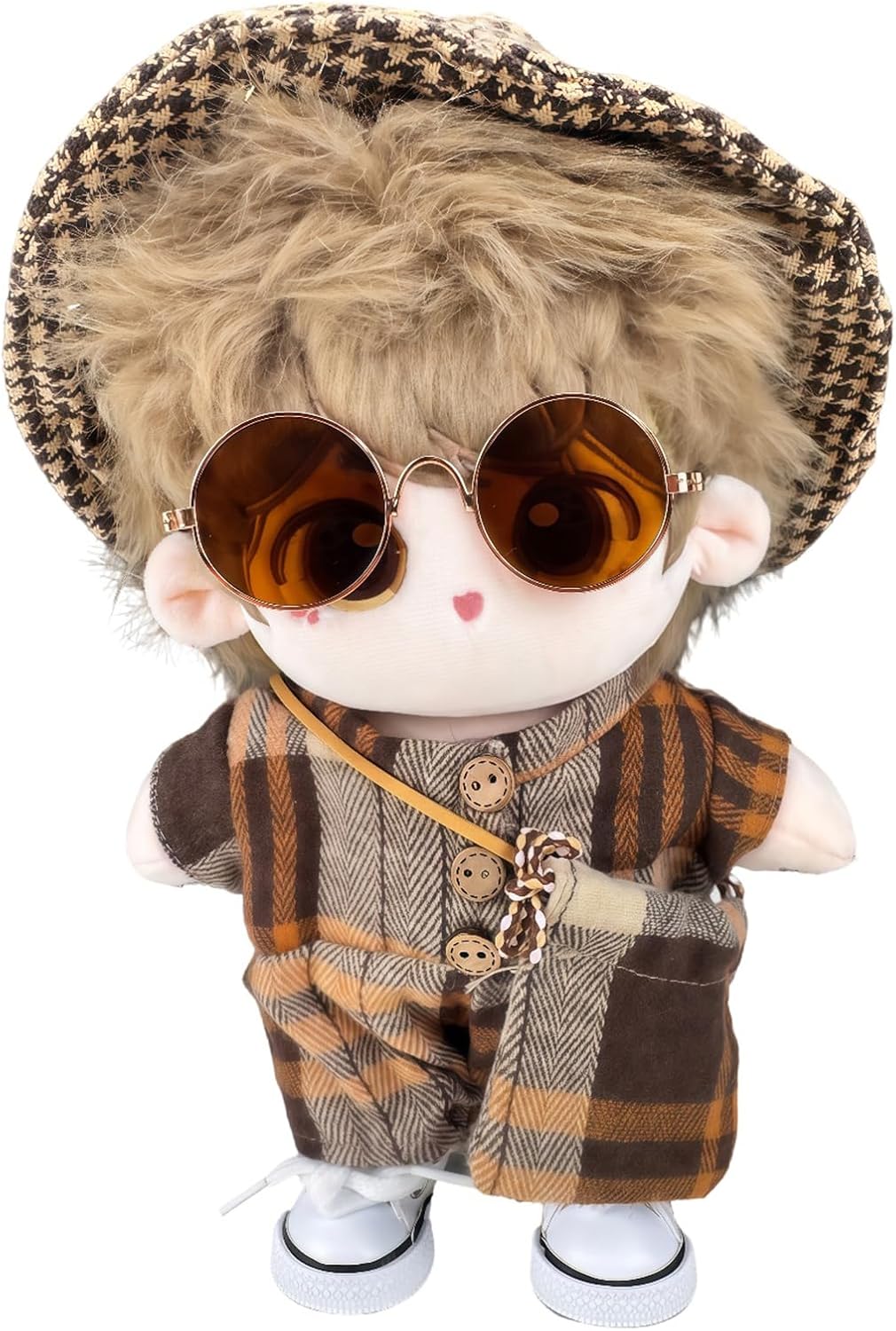 20cm Plush Doll Clothes Set - Fashion Jumpsuit Outfit with Hat, Sunglasses, Crossbody Bag & Shoes for 8 Inch Cotton Dolls, Cool Street Style Accessories