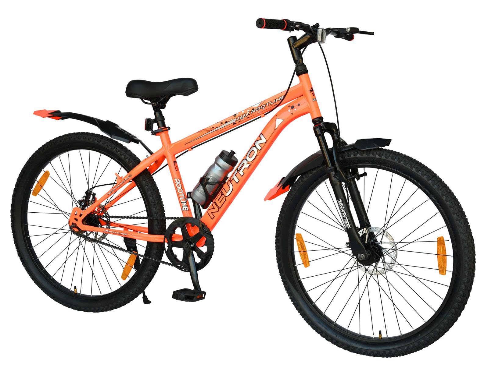 NEUTURN 26T MTB Bike with Fornt Suspention and Dual Disc Brake Complete Accessories Single Speed | Ideal for 12+Years, Unisex (Orange)-image-34
