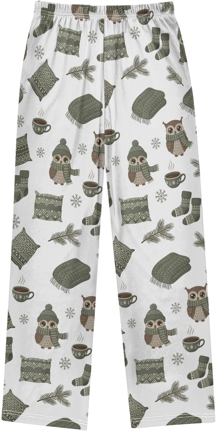 Emelivor Winter Sock Owl Pajama Pants Long Pajamas Sleepwear with 2 Pockets Pjs Lounge Pants S