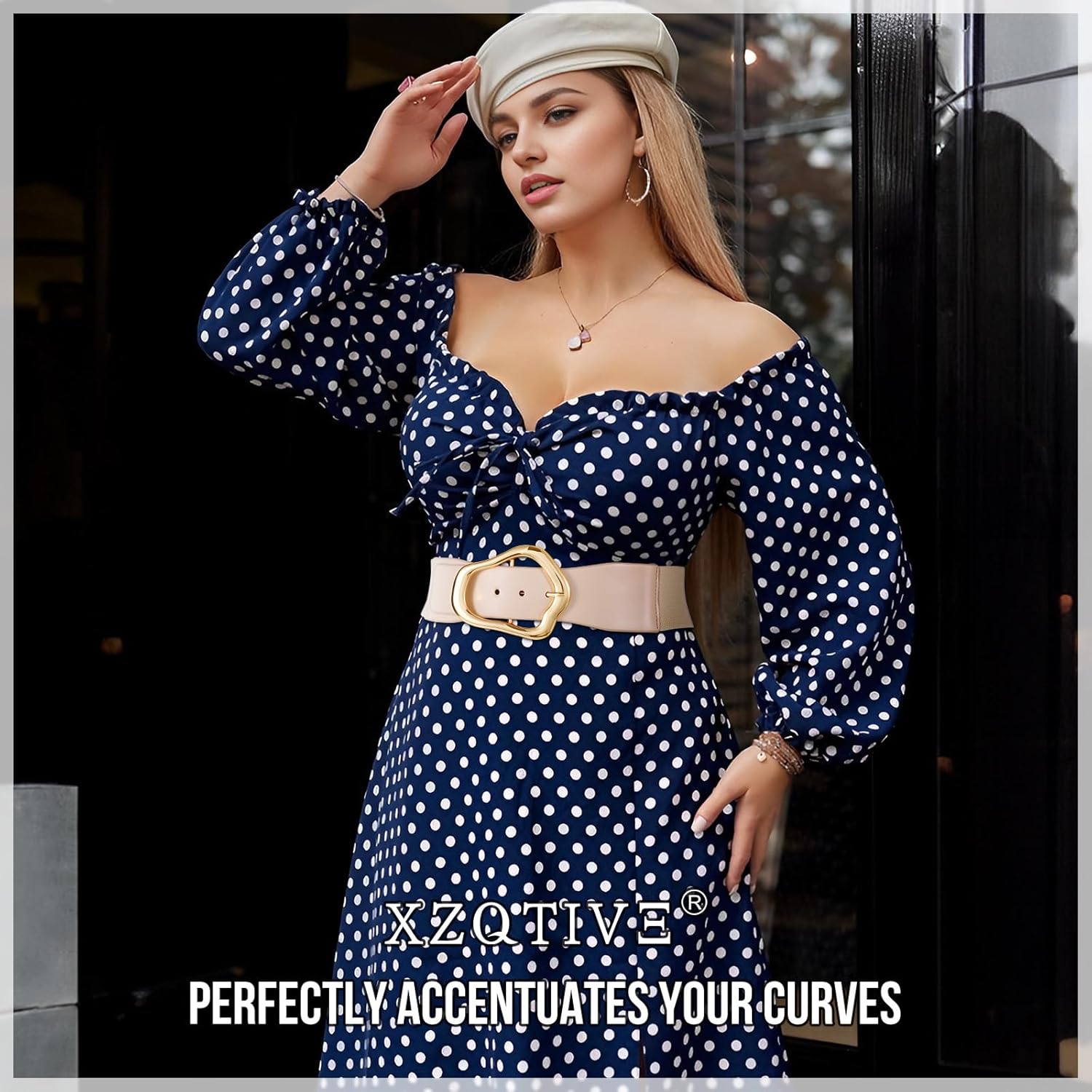 XZQTIVE Women Wide Elastic Waist Belt for Dresses Fashion Big Gold Buckle Stretchy Leather Waistband for Ladies - Image 5