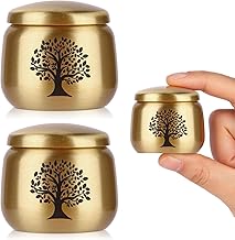 Small Urns for Human Ashes Keepsake Set of 2, Mini Cremation Urns for Human or Pet Ashes, Tree of Life Pattern, Brass, Yellow, Polished Finish