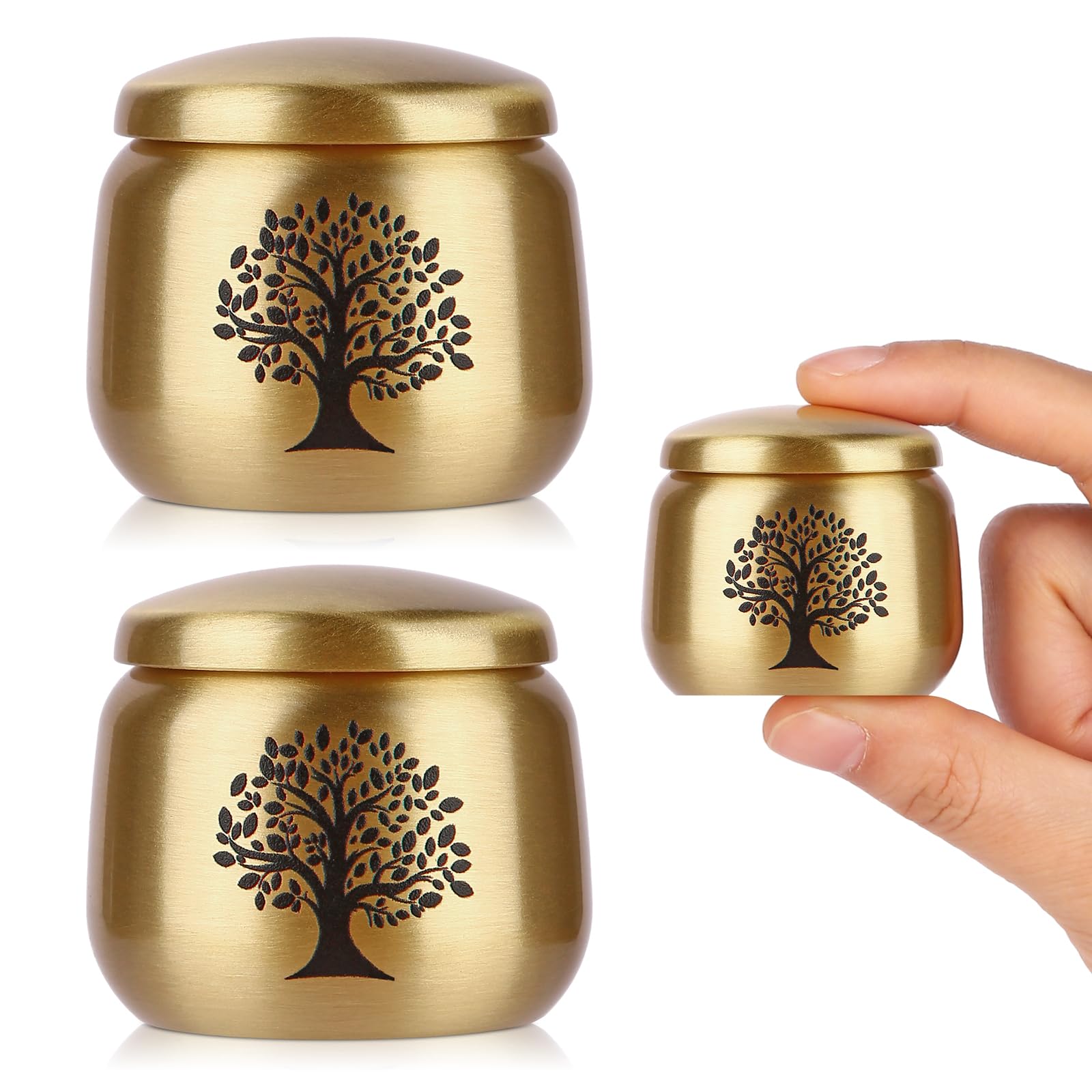HOOMTREE Small Urns for Human Ashes Keepsake Set of 2, Mini Cremation Urns for Human or Pet Ashes Tree of Life Pattern, Brass