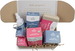 Earth Mama Postpartum Essentials Recovery Gift Set for Mom| Organic Self Care Gifts for Mom, Nipple Butter, Perineal Spray & Balm, Sitz Bath, Milkmaid & Periodic Tea and Booby Tubes, 7-Piece Set