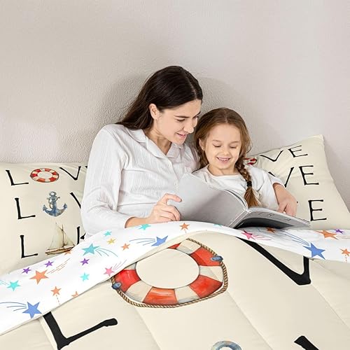 Miniatura 5 de Juego de edredón de casa del lago, tamaño individual, juego de ropa de cama con ancla náutica para niños, adolescentes y adultos, edredón retro de