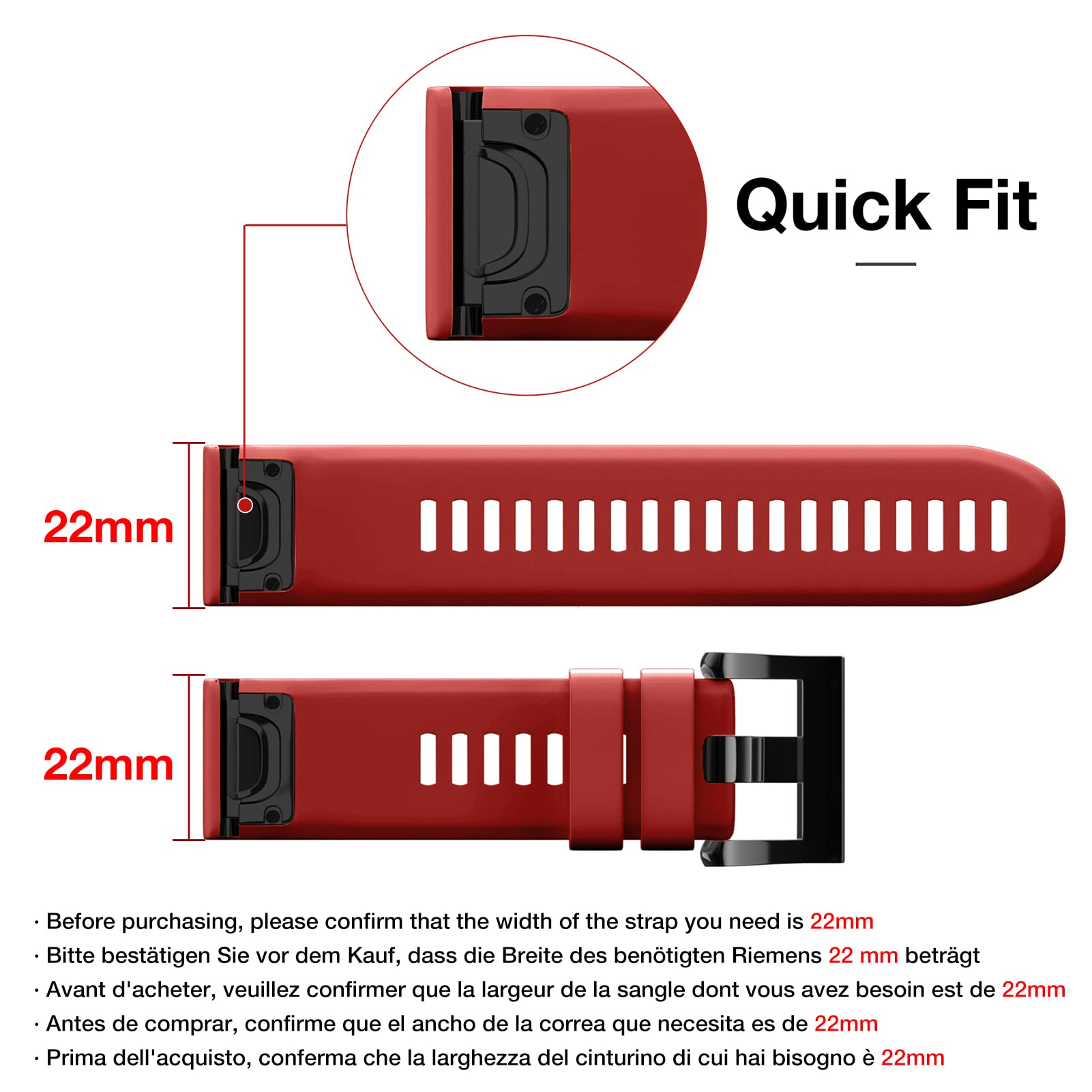 22mm Width Strap for Garmin Fenix 5 6 7,Quick Fit Watch Strap Compatible with Garmin Fenix 5 Plus/Fenix 6 Pro/Approach S62/Quatix 6/Forerunner 935 945