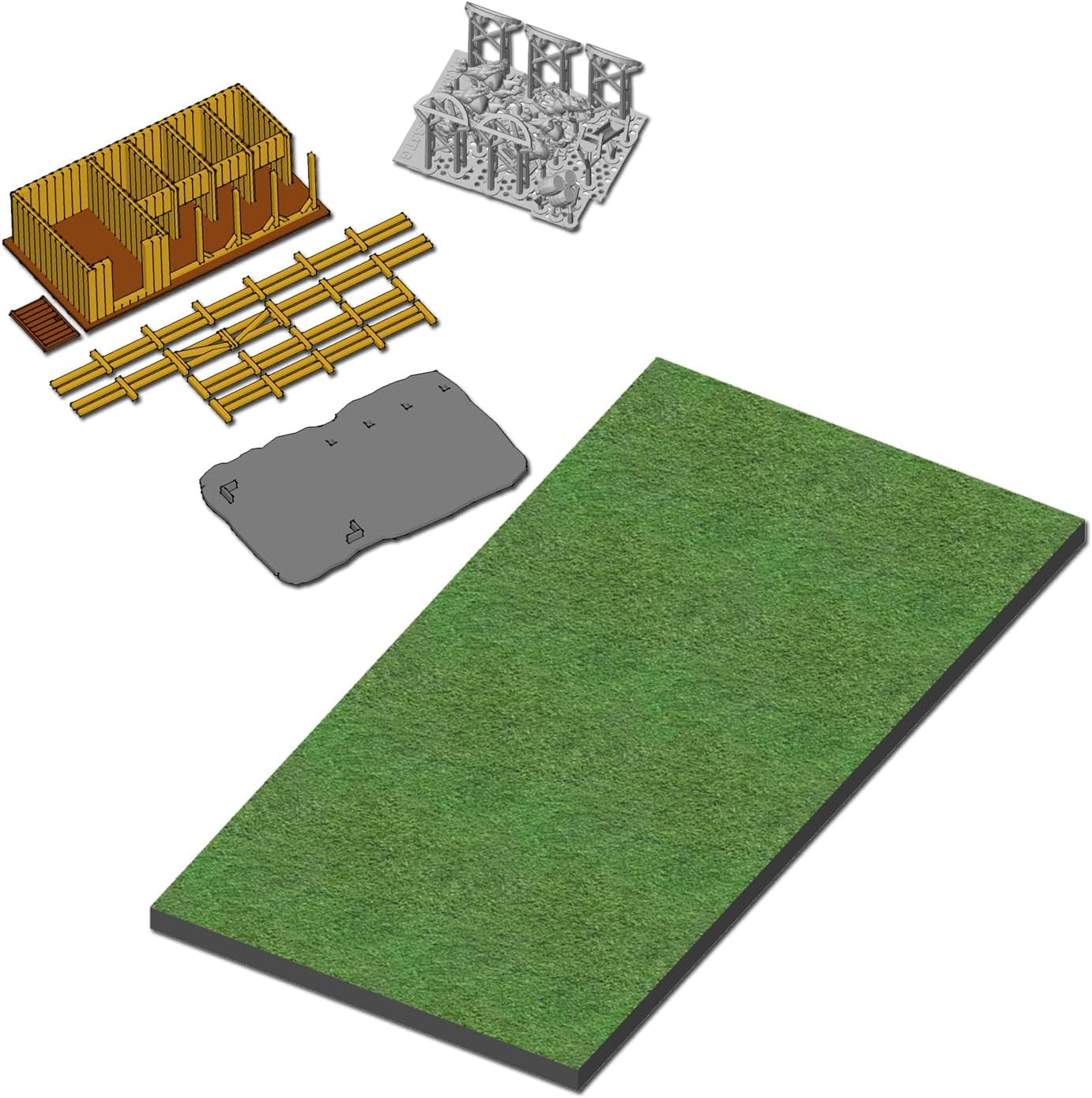 Outland Models Miniatures Small Country Stable w Horses and Grass 1:87 HO Scale