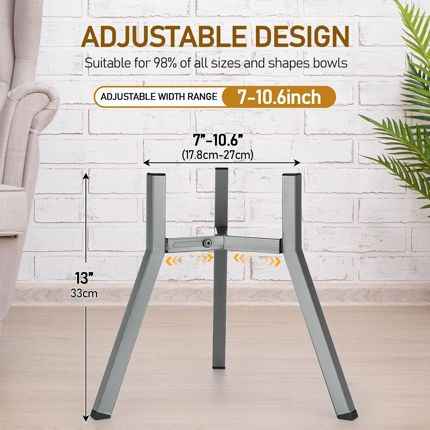 Blulu 2 Pack Adjustable Raised Dog Bowl Stand for Water and Food, Large Anti-Slip Metal Dog Food Holder Wide 7-10.6" Heights 13", Bowl Not Included(Gray)