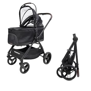 WonderFold P3 Buddy Pet Stroller - Luxury Lightweight Foldable Pet Stroller for Dogs & Cats with Adjustable Faux Leather Handlebar - Dual Entry Design & Travel Friendly Comfort - Up to 48.5 lbs