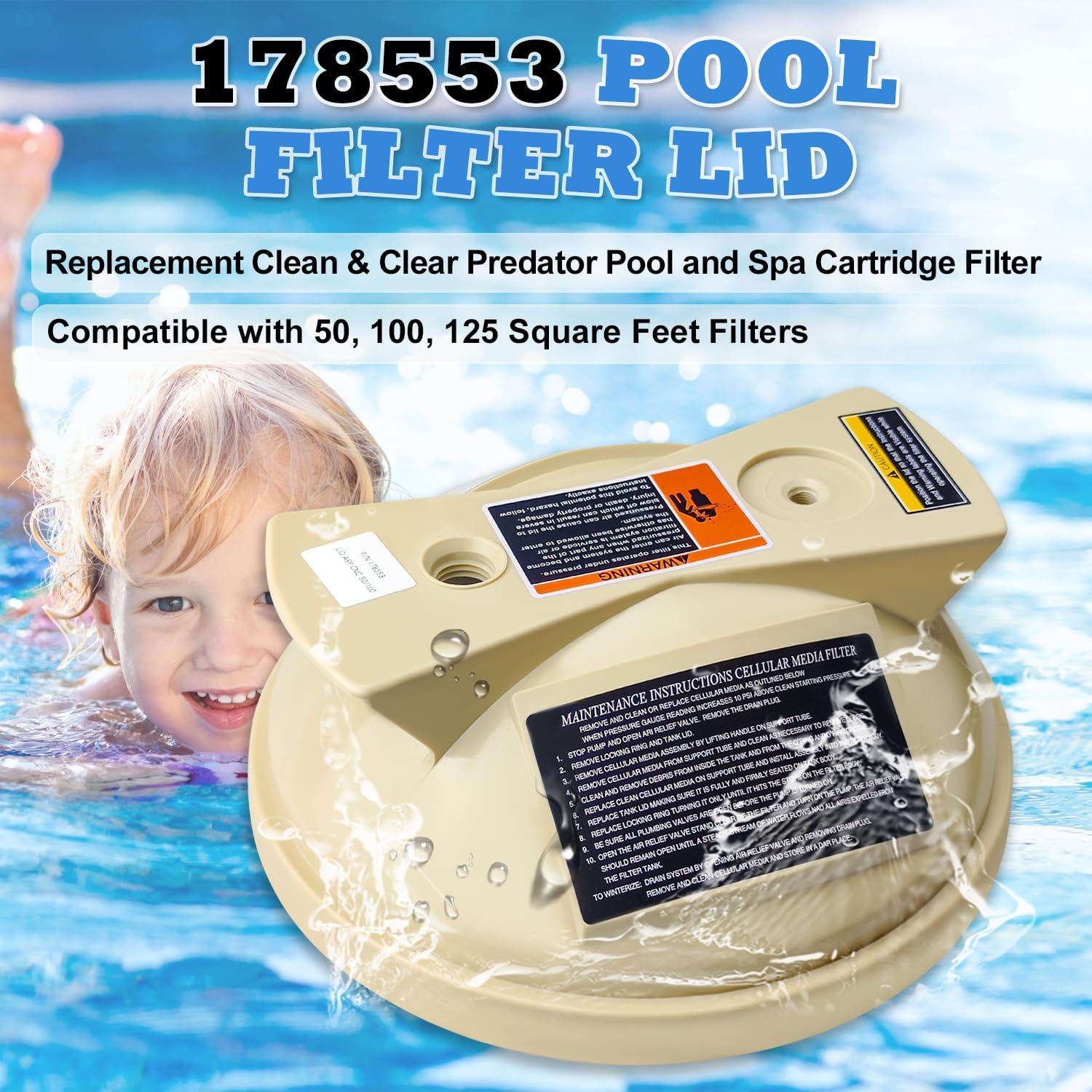 𝑼𝒑𝒈𝒓𝒂𝒅𝒆 178553 Almond Lid Assembly Replacement Compatible with Pentair Clean & Clear Predator Pool and SPA Cartridge Filters, Fits 50, 100, 125 Sq. Ft. Feet Filters