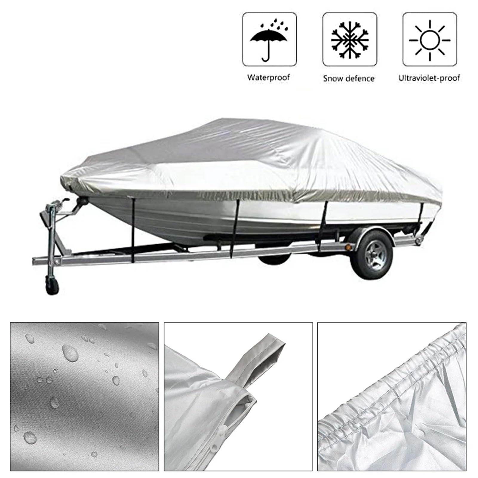 Tendalino Barca Copertura for barca, protezione esterna for yacht, impermeabile, resistente, argento riflettente, tessuto Oxford 300D, anti-sfondamento, durevole, antistrappo Telo Copri Barca(16-18FT)