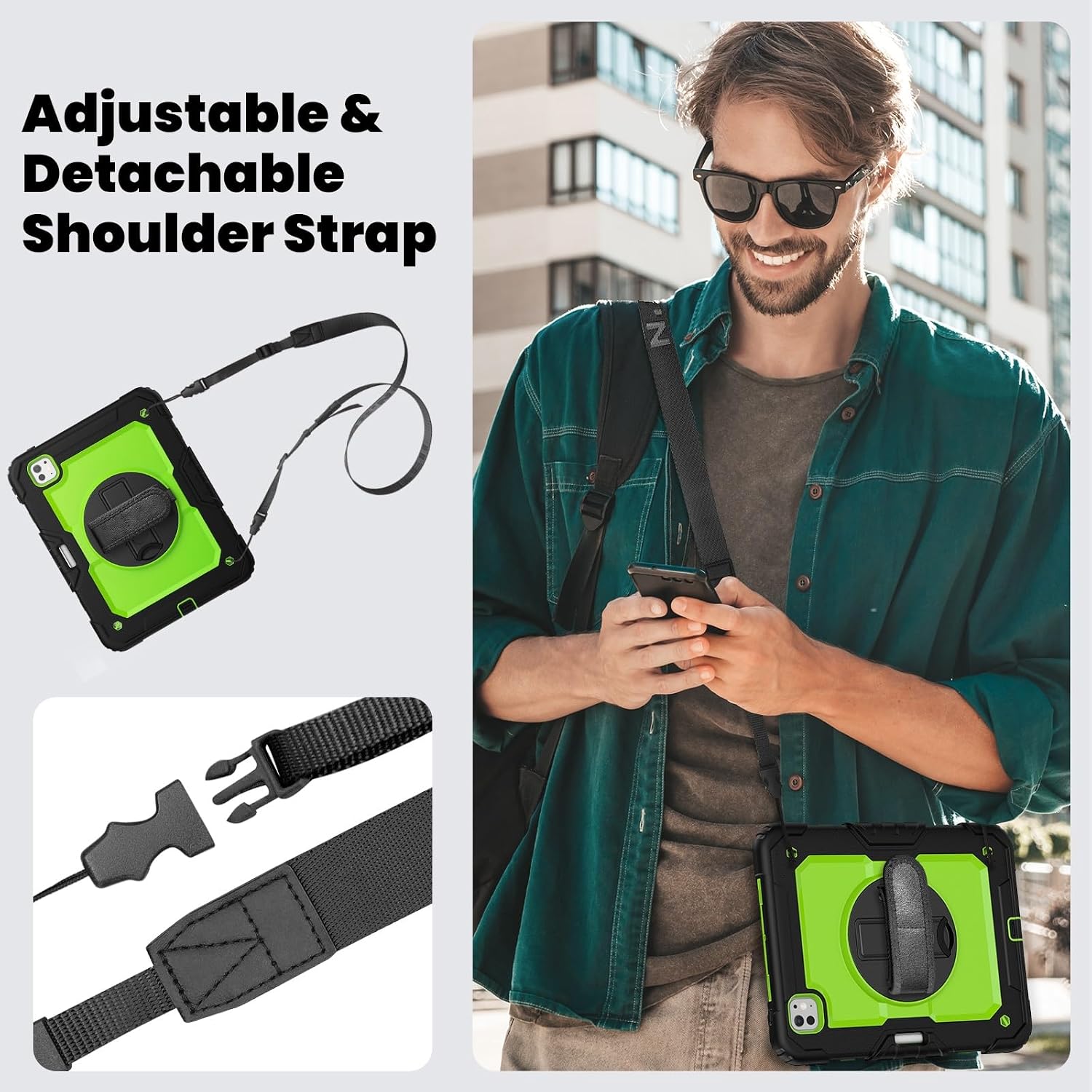 Tablet travel Compatible With iPad Pro 11 Inch Case M4(2024, 5th Generation) With Screen Protector, [Kickstand] [Shoulder Strap] Shockproof Rugged Case Compatible With iPad Pro 11 Inch Case M4 2024 Ta
