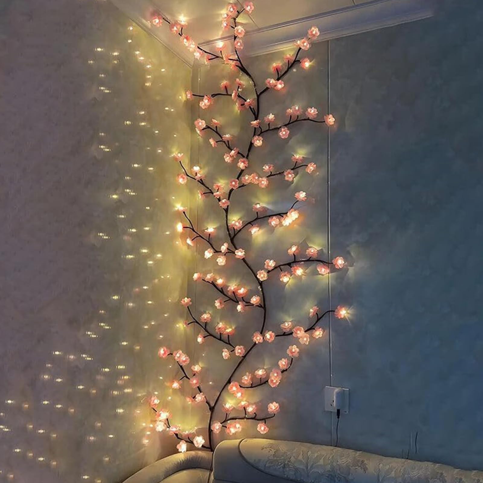 Tree Branch Lights - Pink Flowers Willow Vine Twig Decor Garland | 8 Modes Indoor Decorations for Living Room Bedroom Christmas Holiday Wedding Window Door Wall