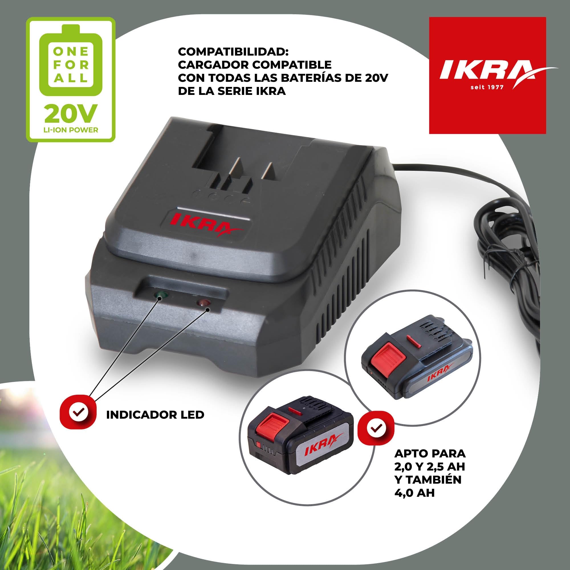 IKRA Cargador rápido de baterías 20V con Pantalla LED