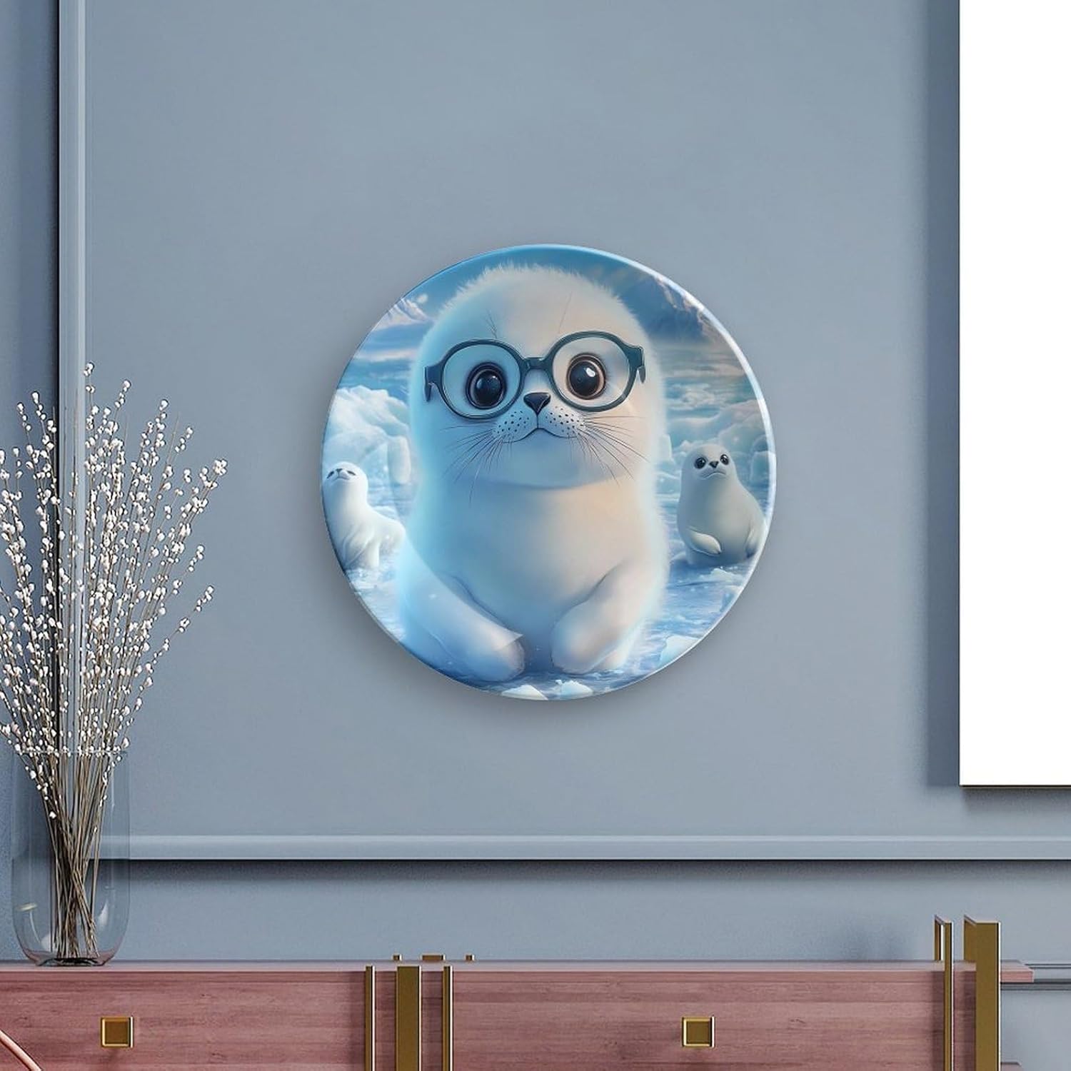 Seal-Pups Bone China Decorative Plate with Stand Home Dessert Plates Gift for Men Women 7inch