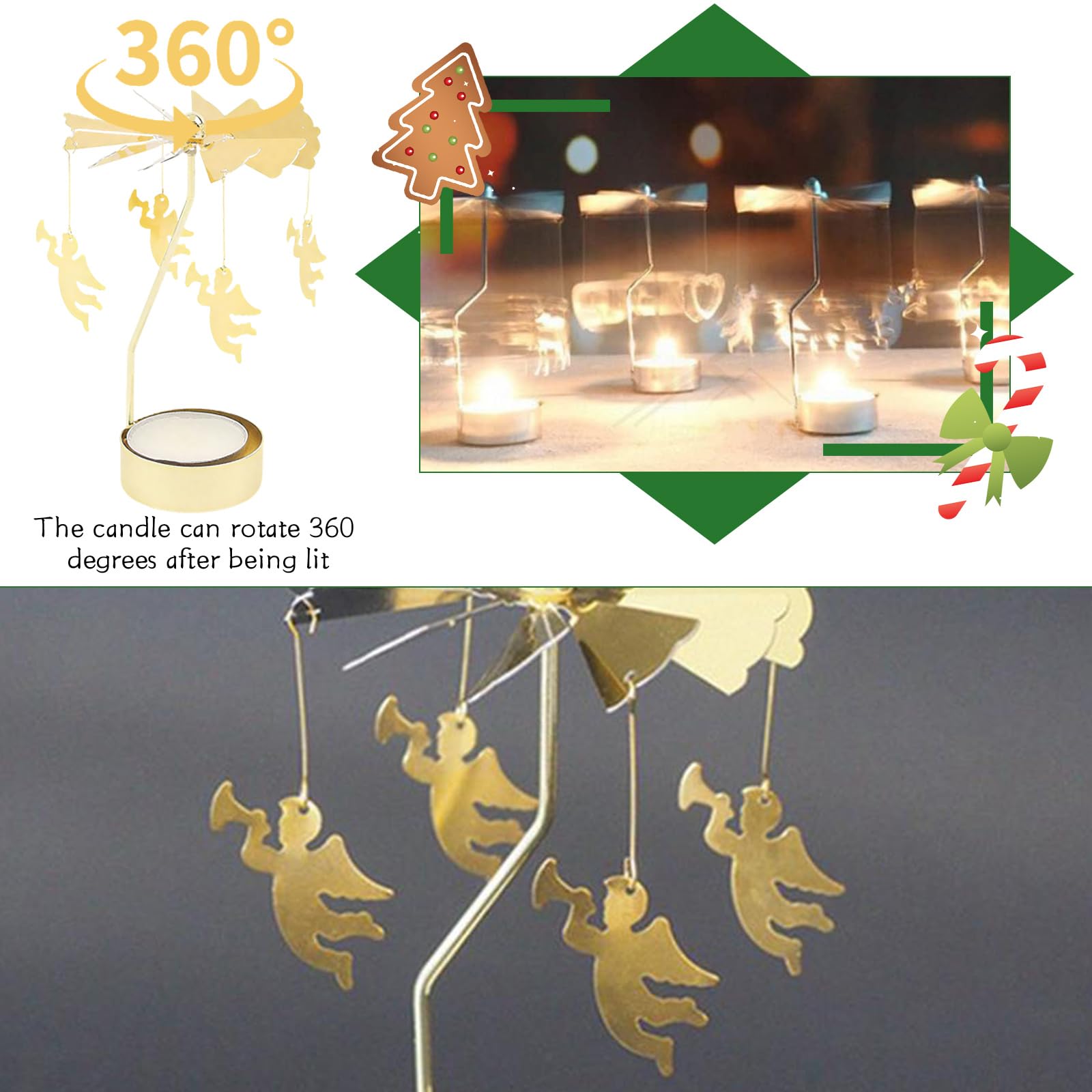 CATELL 2 Pièces Photophore, Doré Bougeoir Rotatif Noel Porte-Bougies à Réchaud Porte-Bougies Rotatif Bougeoir Carrousel pour Mariage Halloween Anniversaire Noël Décoration Diamètre 4,6cm/1,8inch
