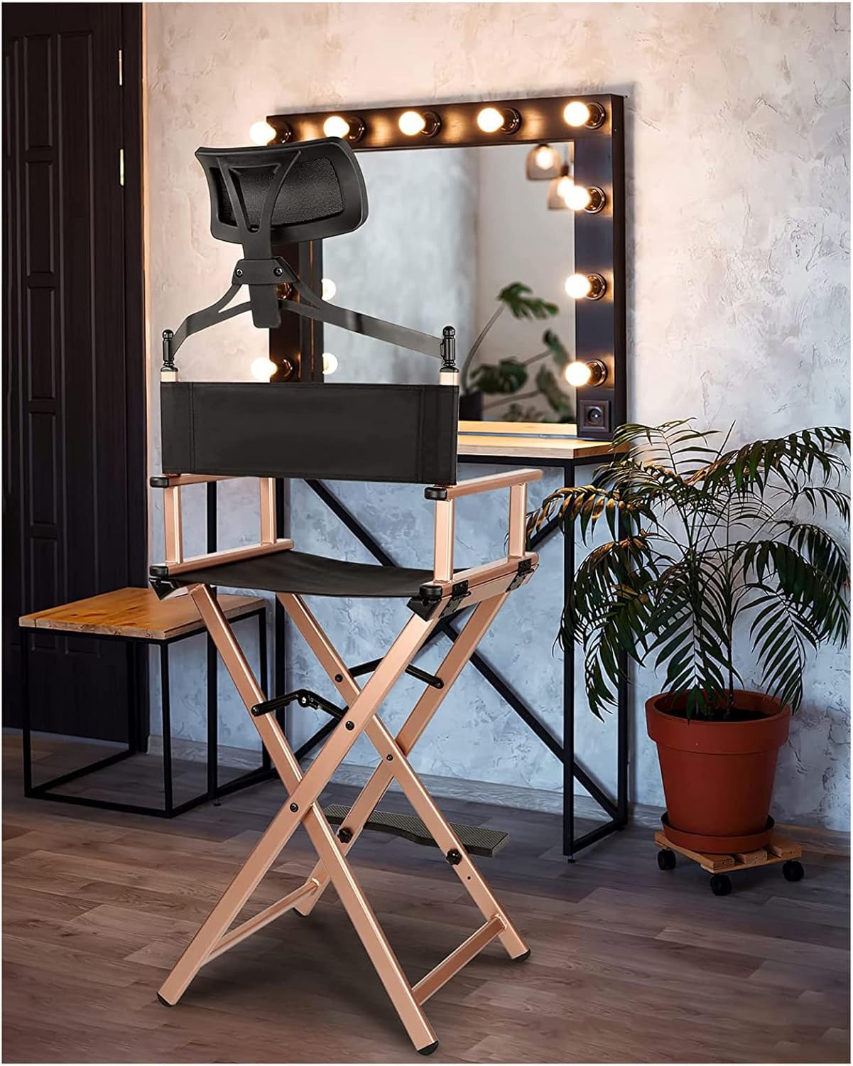 MIYUEWU Folding Director Chair, Makeup Artist Chair with Headrest, Portable Aluminum Chair, Makeup Chair for Customers, Large Folding Director Chair, Capacity