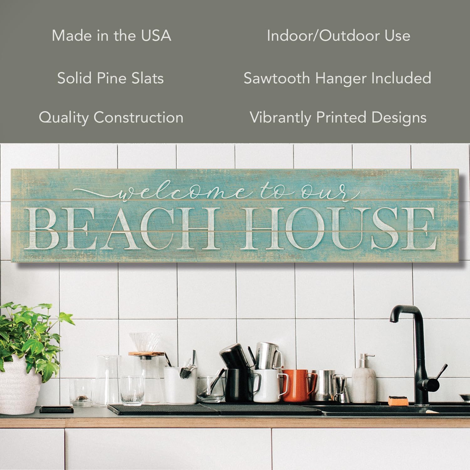 Welcome To Our Beach House Porch or Entryway Sign 36" by 7.5" Made in the USA of Pallet Wood Stylish & Welcoming