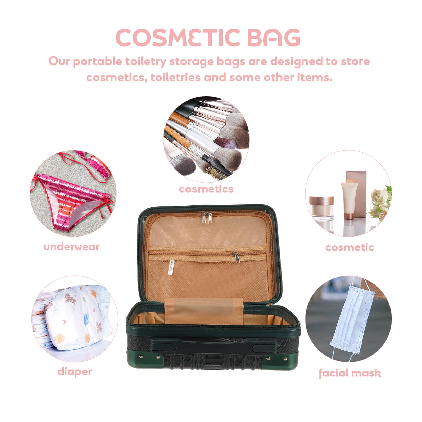 Borsa da Toilette da Viaggio Scomparti Separati Portacosmetici Abs 14 Pollici Valigetta Trucchi per Viaggi e Vacanze