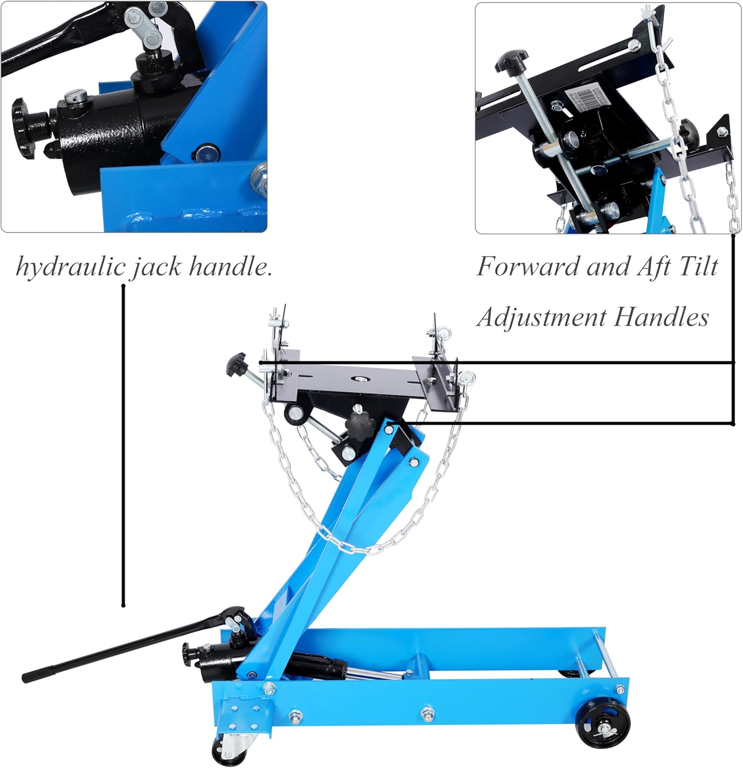 Hydraulic Transmission Jack – 35.2" Max Height Low Profile Adjustable Saddle 2200 lbs Capacity Heavy-Duty Lift Garage Transmission Lift Automotive Gearbox Hoist Mechanic's Transmission Lifter Blue