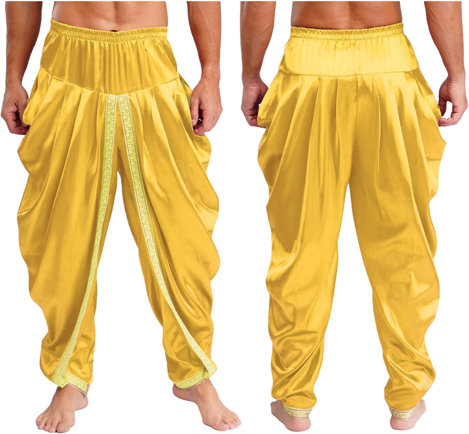 Men Arabian Prince Baggy Pants Satin Dhoti Trousers Fairy Tale Fancy Dress Halloween Theme Party