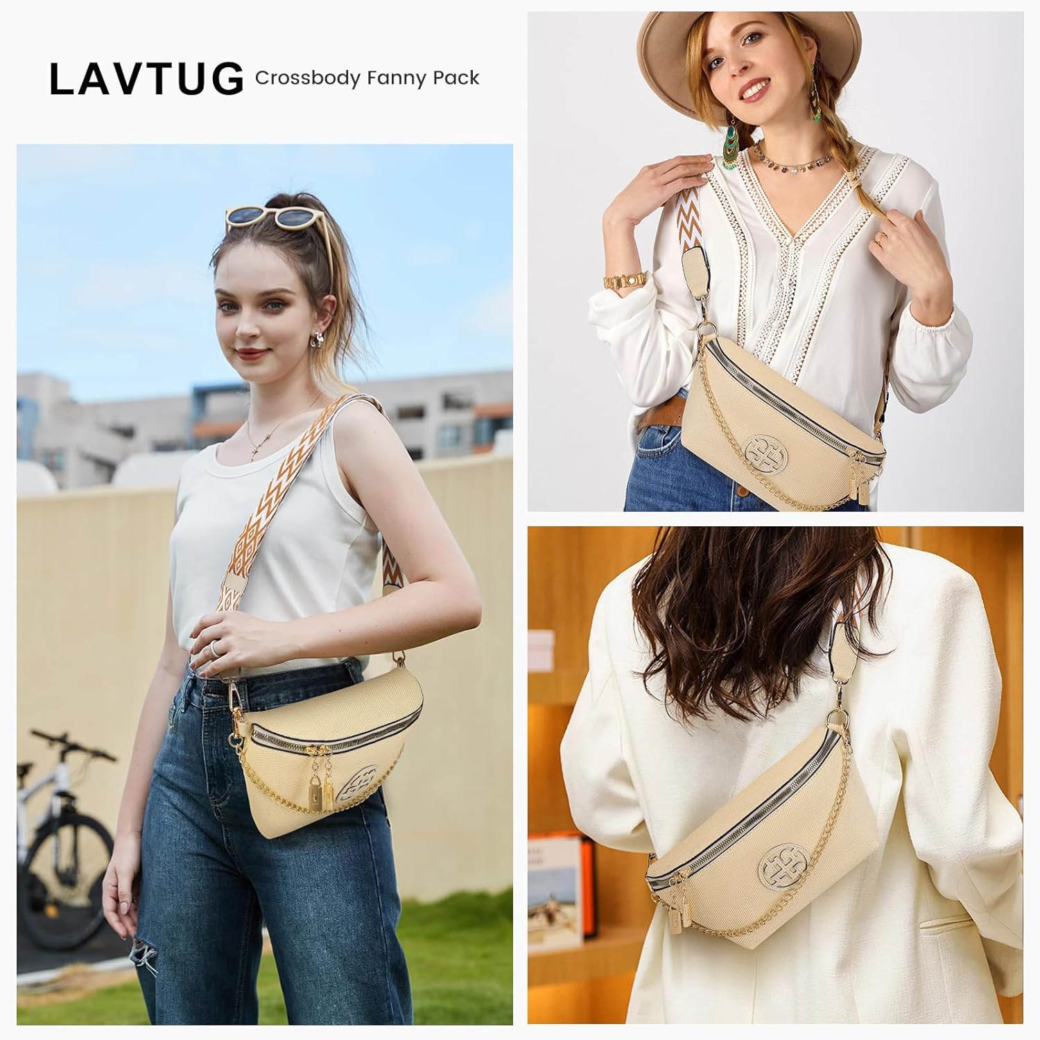 Fashion Waist Packs, Crossbody Fanny Packs for Women Leather Sling Bag Trendy Boho Chest Bags with Adjustable Shoulder Strap Belt Bag for Travel, Gym, Hiking, Cycling - Image 2