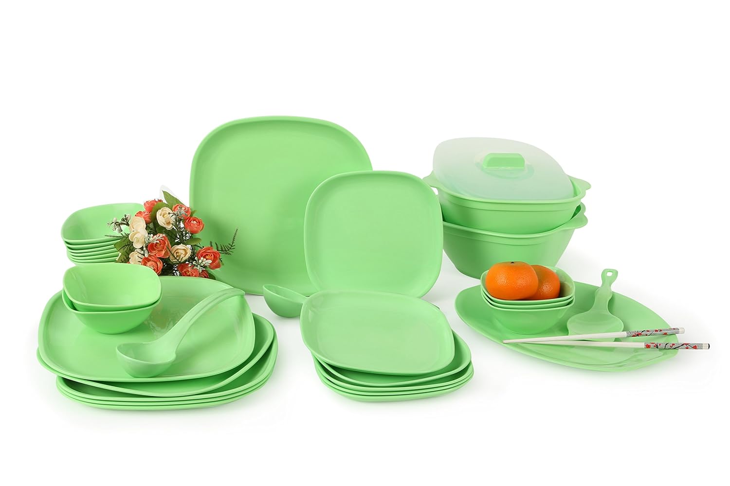 Joy Home 32PDSSG Microwave Safe Dinner Set32 Pcs Square Green