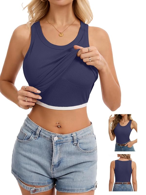 Humordream Women Tank Top with Built-in Racerback Fitted Cami Navy by Humordream - Used condition - US$11.84