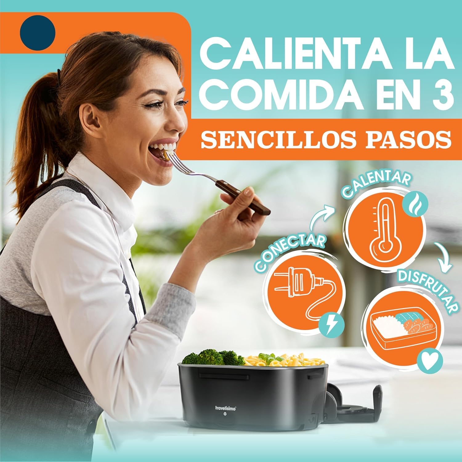 TRAVELISIMO Fiambrera Electrica 100W Taper Electrico para Comida 1,5L Fiambrera Termica 3 en 1 12V/24V/220V - Fiambreras Comida Trabajo Para Coche y Camión, Marmita Electrica en Acero Inoxidable