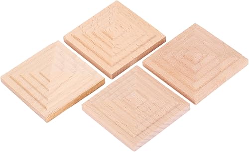 Miniatura 3 de MUXSAM Apliques cuadrados tallados de madera, paquete de 4 calcomanías de madera sin pintar para espejos, paredes, puertas, gabinete, tocador,