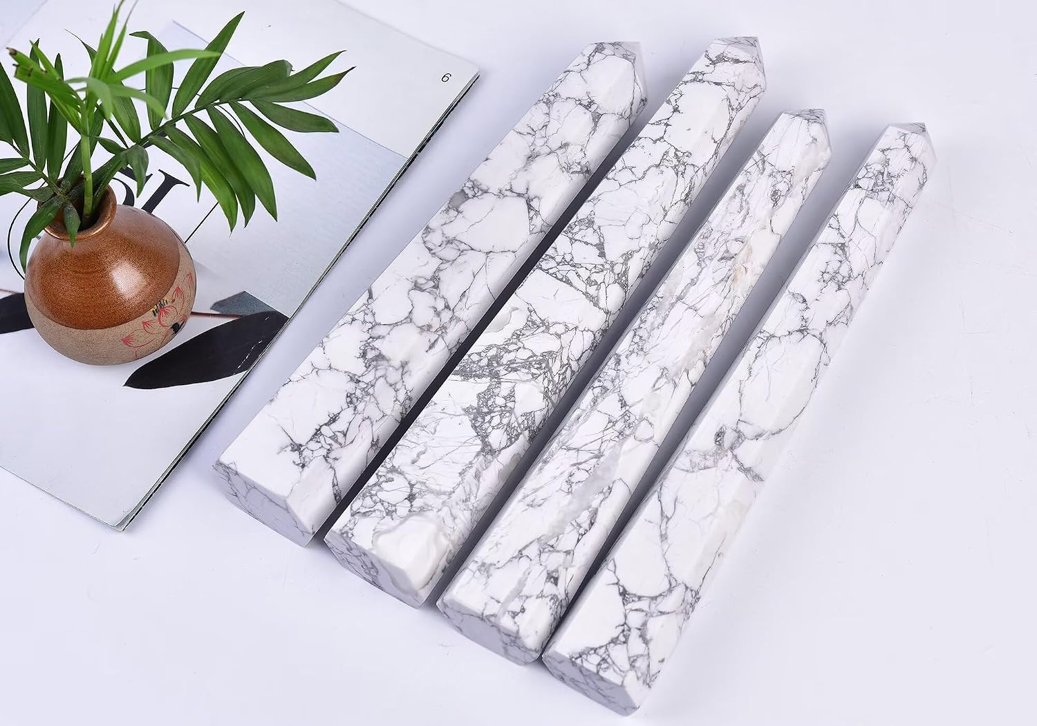 CNYANFEI White Howlite Crystal Tower Large Healing Crystal Wand 2.2-2.6 Lbs | Natural Pattern, Solid Mineral, Stress Relief, Chakra Alignment, Deep Meditation, Home Sanctuary