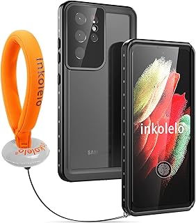 inkolelo Galaxy S21 Ultra vattentätt fodral, inbyggd skärm helkroppstätat skydd med flytande rem IP68 vattentätt skyddsfod...