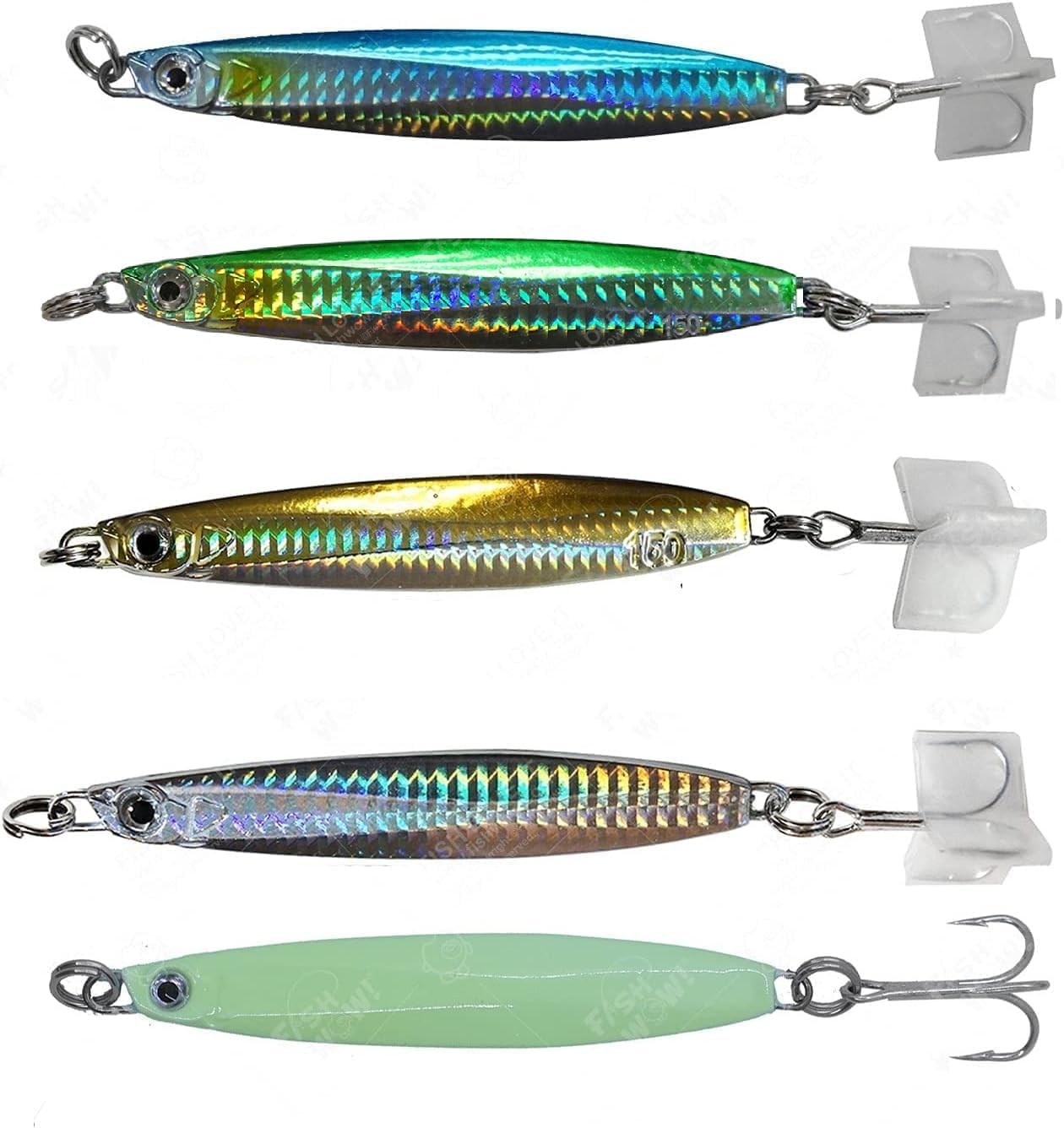 5pcs 5.25oz Colt Sniper jigs 150g coltsniper jig with a 3561D-DT MUSTAD 3X Strong Forge High Carbon Steel Treble Hook - 5 Colors Set