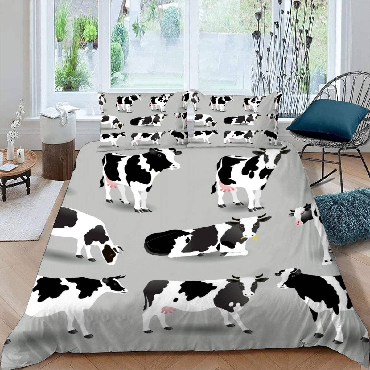 RFFLUX 3D Cows Super king size Duvet Cover Sets 3 Pieces 220x260 Soft Microfiber Farm Animals Cattle Quilt Cover with Zipper Closure Easy Care Bed Set with 2 Pillowcase for Adults Room Decor — image 1