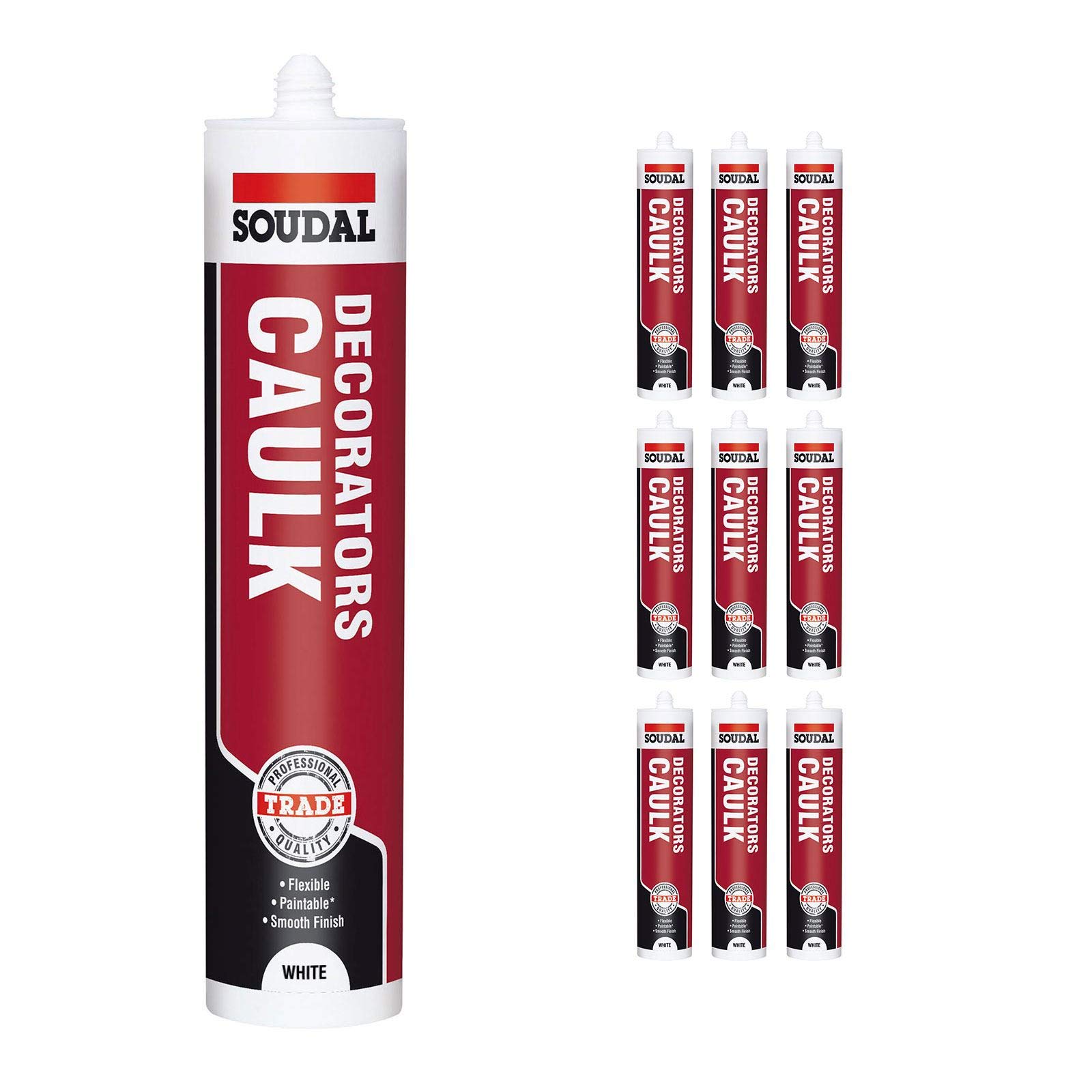 Pack of 9, Soudal Decorator Caulk Gap & Crack Filler Acrylic Silicone Adhesive Sealant
