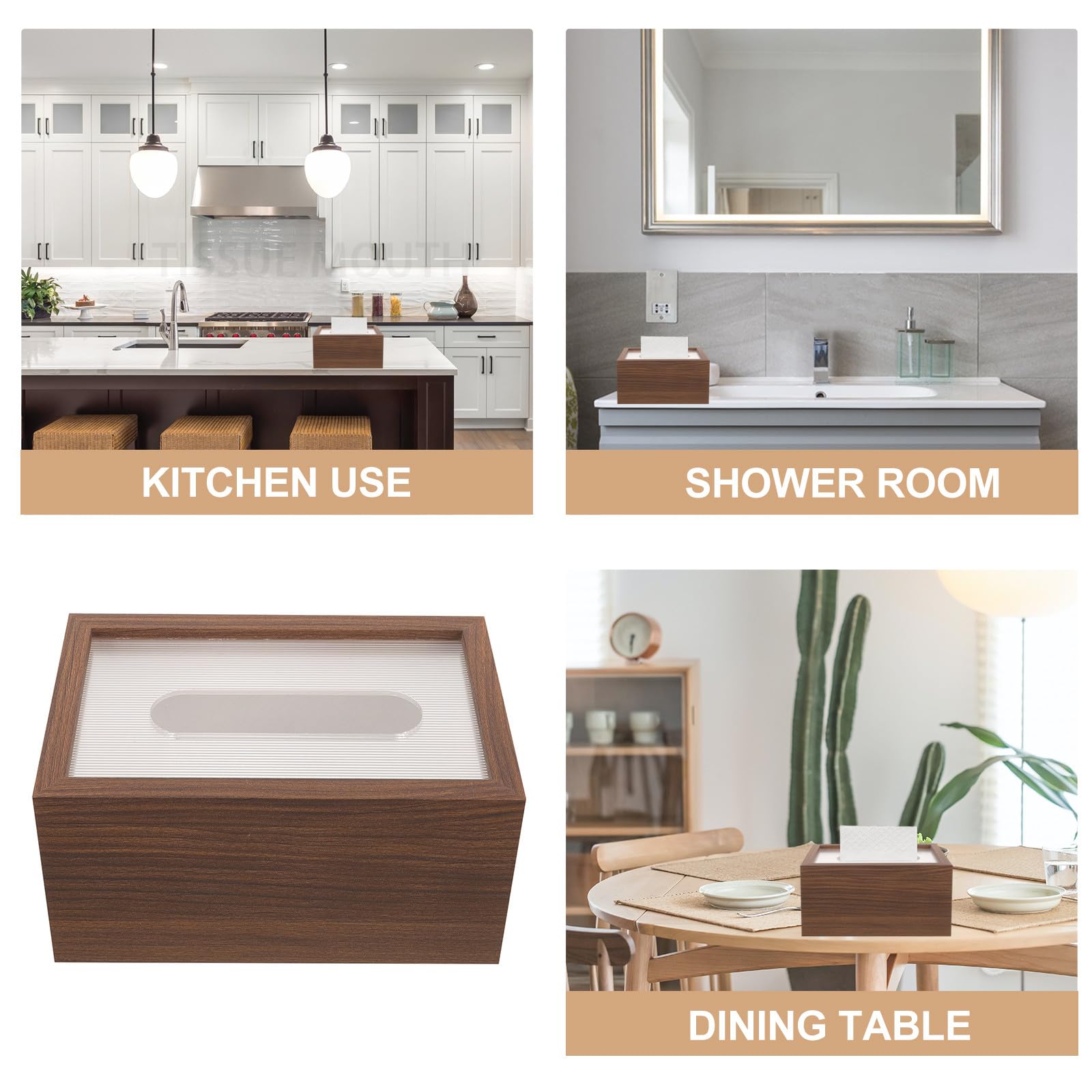 Holz Taschentuchbox Walnuss Design Serviettenspender Kompakt für Wohnzimmer Bad mit Deckel