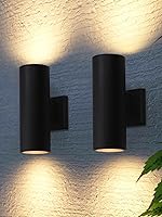 LEONLITE 12" Matte Black Outdoor Cylinder Wall Sconces, 2-Pack Up-Down Porch Lights, Waterproof Aluminum E26, ETL Listed Rust-Resistant
