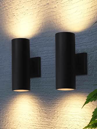 LEONLITE 2-Pack 12" Outdoor Cylinder Wall Light, Up and Down, E26 Base