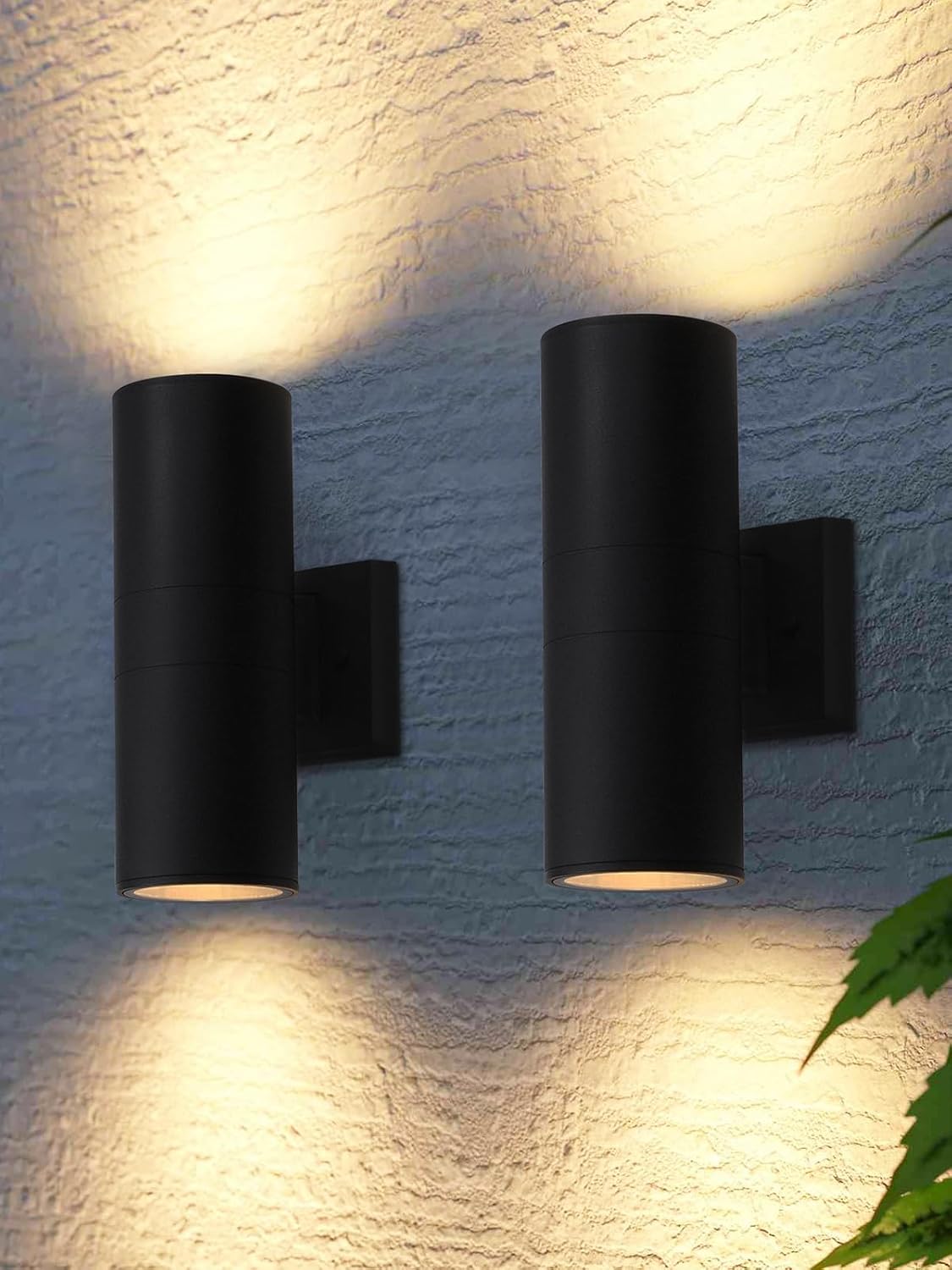 LEONLITE Modern Outdoor Cylinder Wall Lights 12 Porch Light in 2 Lights Up Down Lights Matte Black Waterproof