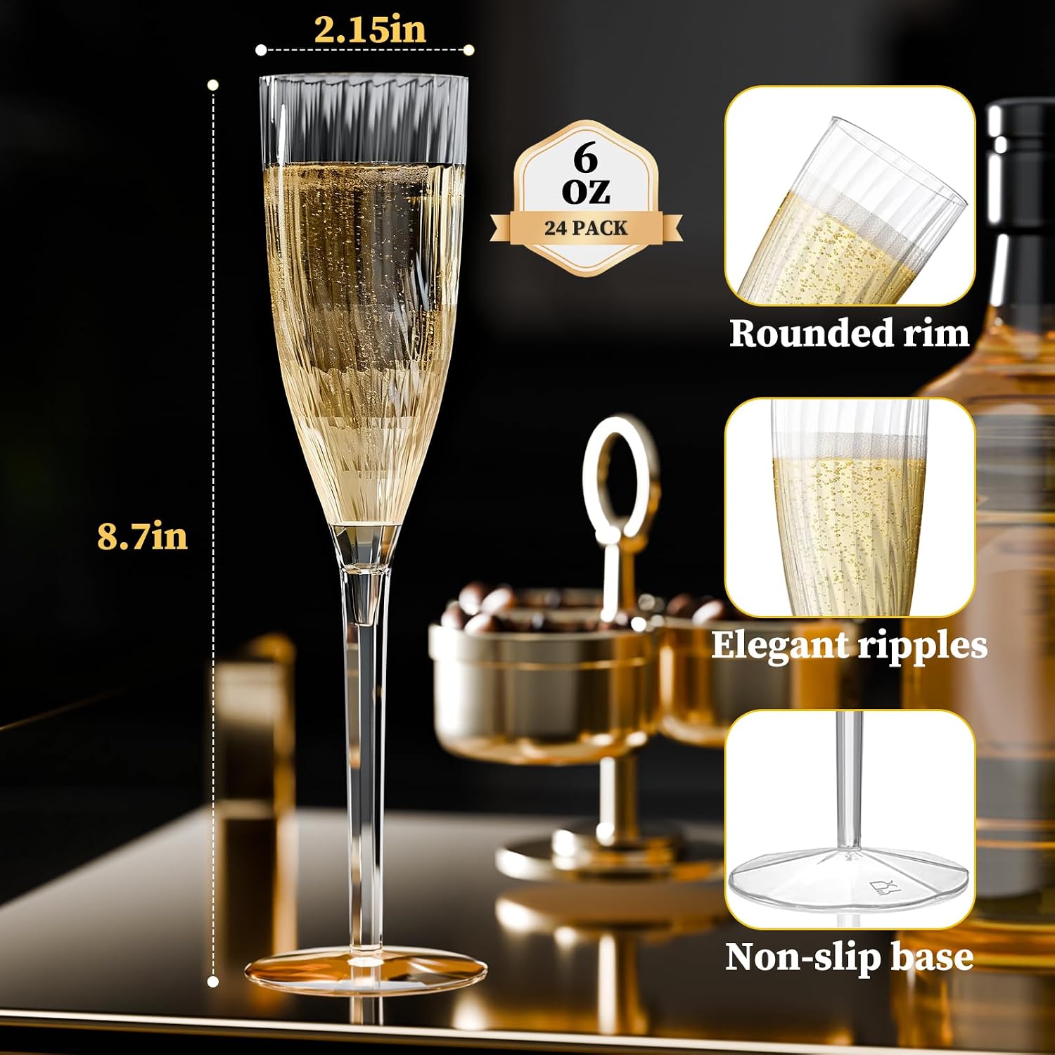 GuanQiao 24 Pack 6oz Clear Champagne Flutes