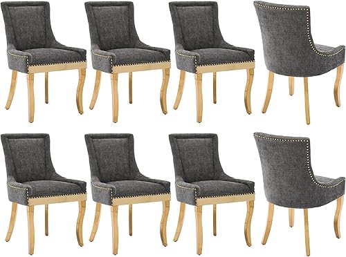 Miniatura 26 de Sillas de Comedor - Juego de 4 sillas de comedor modernas, tapizadas de tela con respaldo alto con ribete de cabeza de clavo y patas curvadas de 01