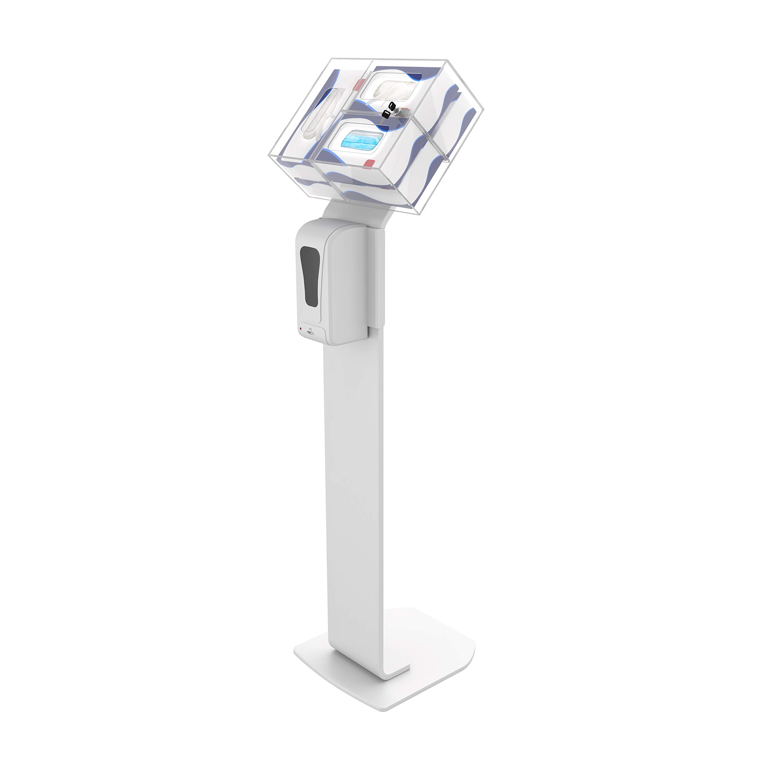 Sanitizing Station Stand- CTA Premium Locking Heavy-Duty Secured Stand with Acrylic Glove, Mask Box &amp; Contactless Soap/Hand Sanitizer Dispenser for Offices, Schools &amp; Public Area, White (SAN-STT1W)