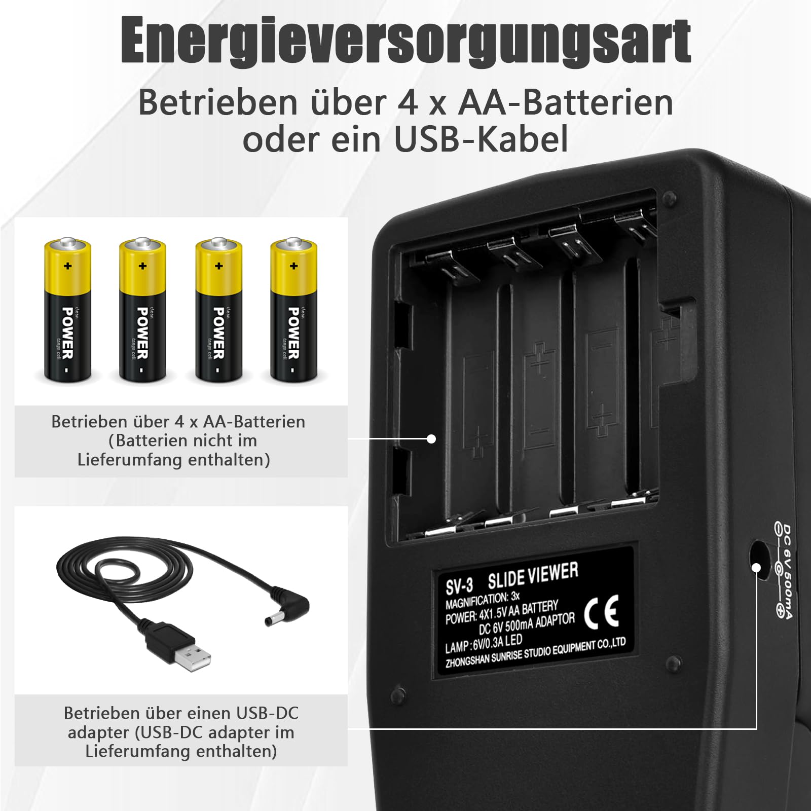 SV-3 35mm Diabetrachter, 3-facher Vergroßerung,LED-Beleuchtung für 35mm Dia-Scheiben und Film negativs,Filme Dia-Viewer USB- oder batteriebetrieben (inkl. USB-Kabel)
