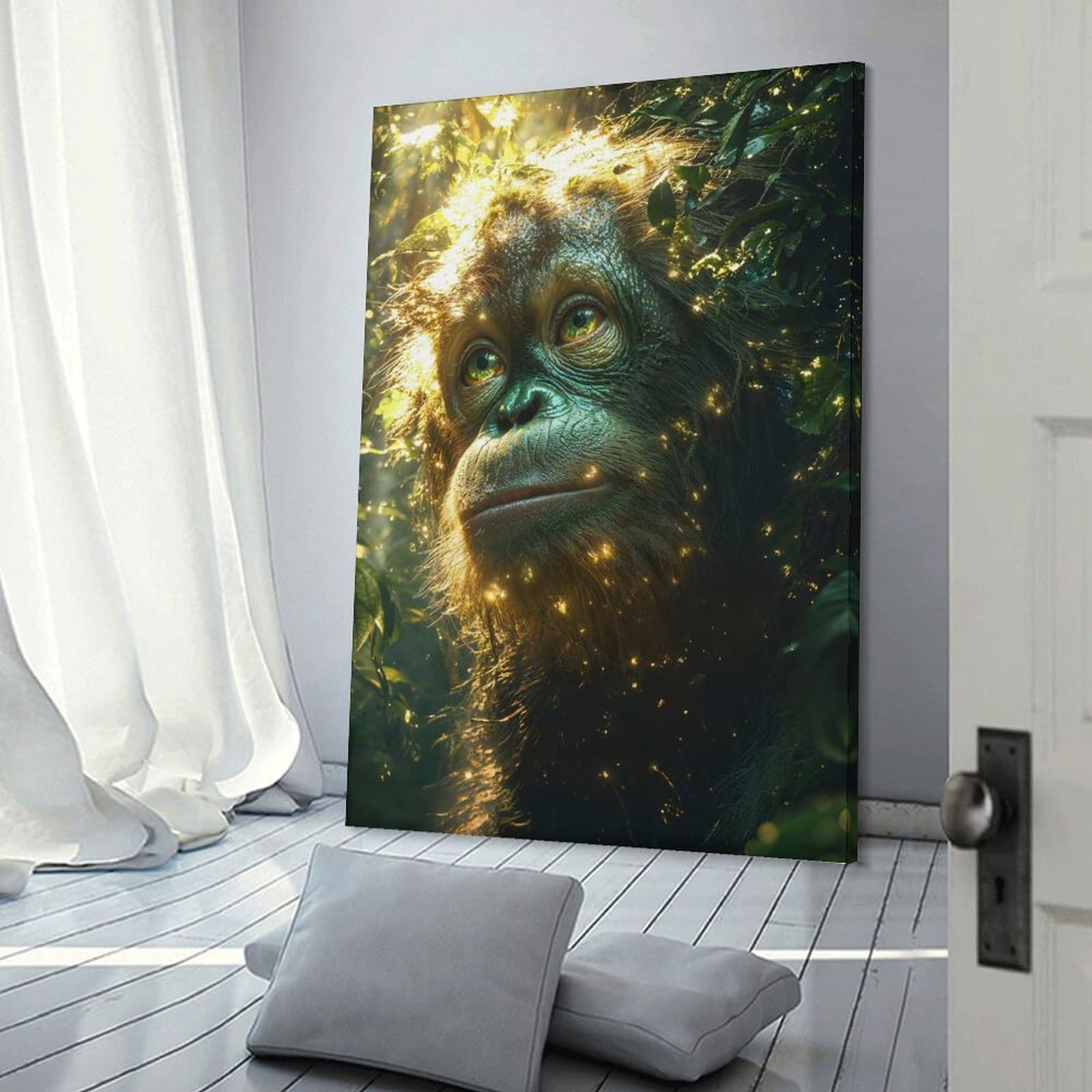 Junmoney Orangutan in The Jungle Canvas Art Print, 08x12inch(20x30cm), for Bedroom Decor, Cosy Corners Or Studios, A Warm Accent for Relaxed Interiors