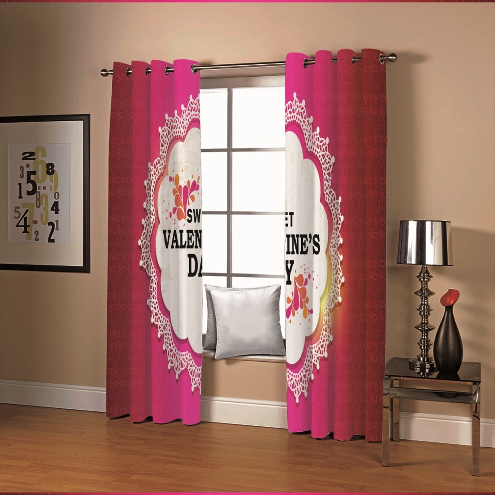 Tenda Elegante Dolce San Valentino, 2 Tende Camera da Letto per Cameretta Bambini, 214x214CM