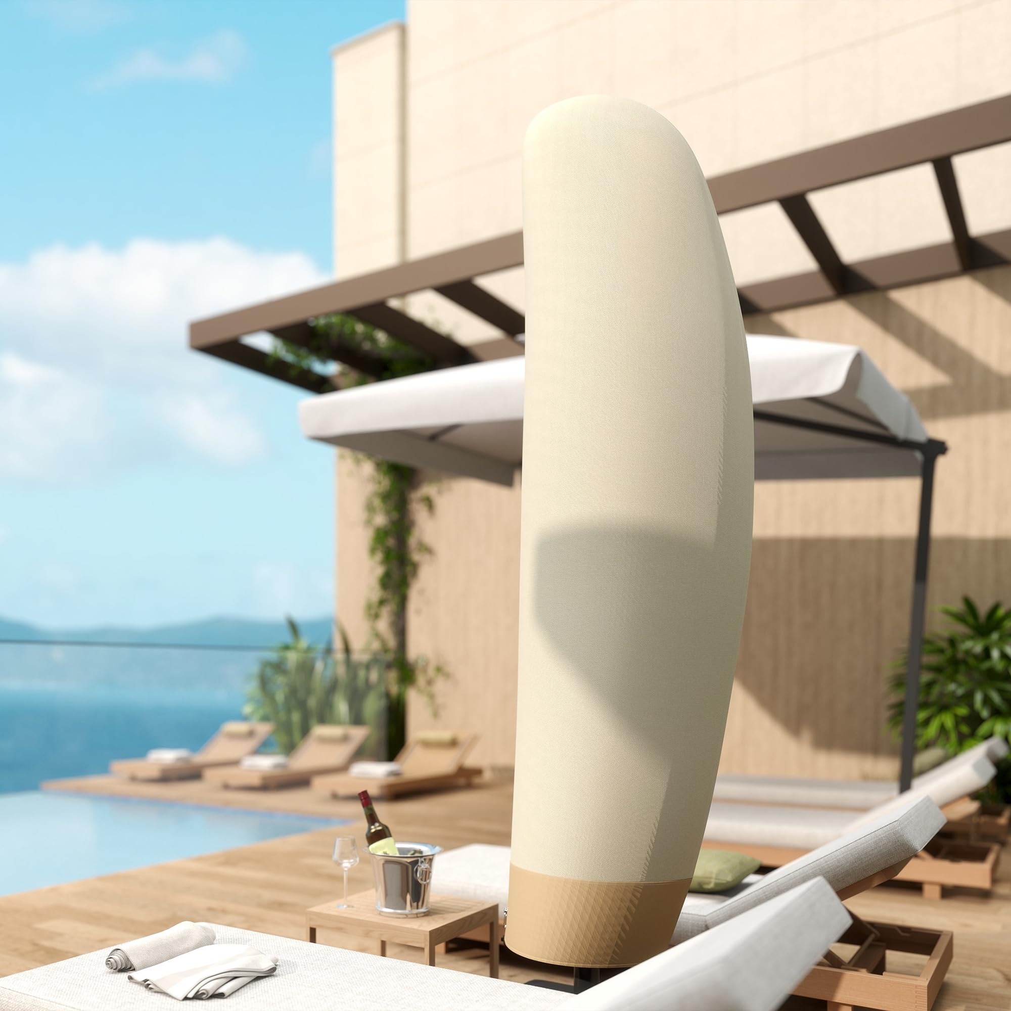 Outsunny Funda para Sombrilla de Jardín Funda para Parasol Impermeable Tela Oxford 600D Cubierta de Parasol con Cremallera para Jardín Exterior Ø56x220 cm Beige