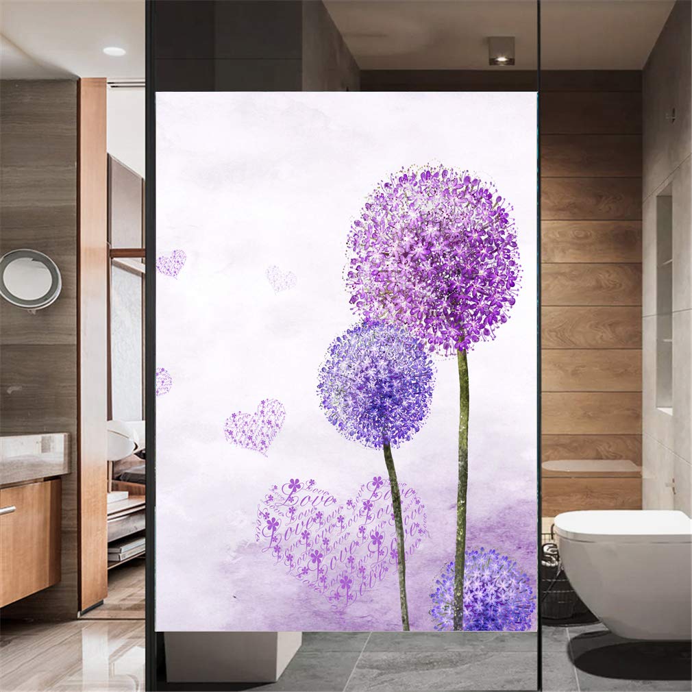 Folia szklana Prywatność folia okienna statyczne przyleganie bez kleju dekoracyjne fioletowe zabiegi na okna mniszka lekarskiego zasłony okienne szklana naklejka do domu(70x180cm)