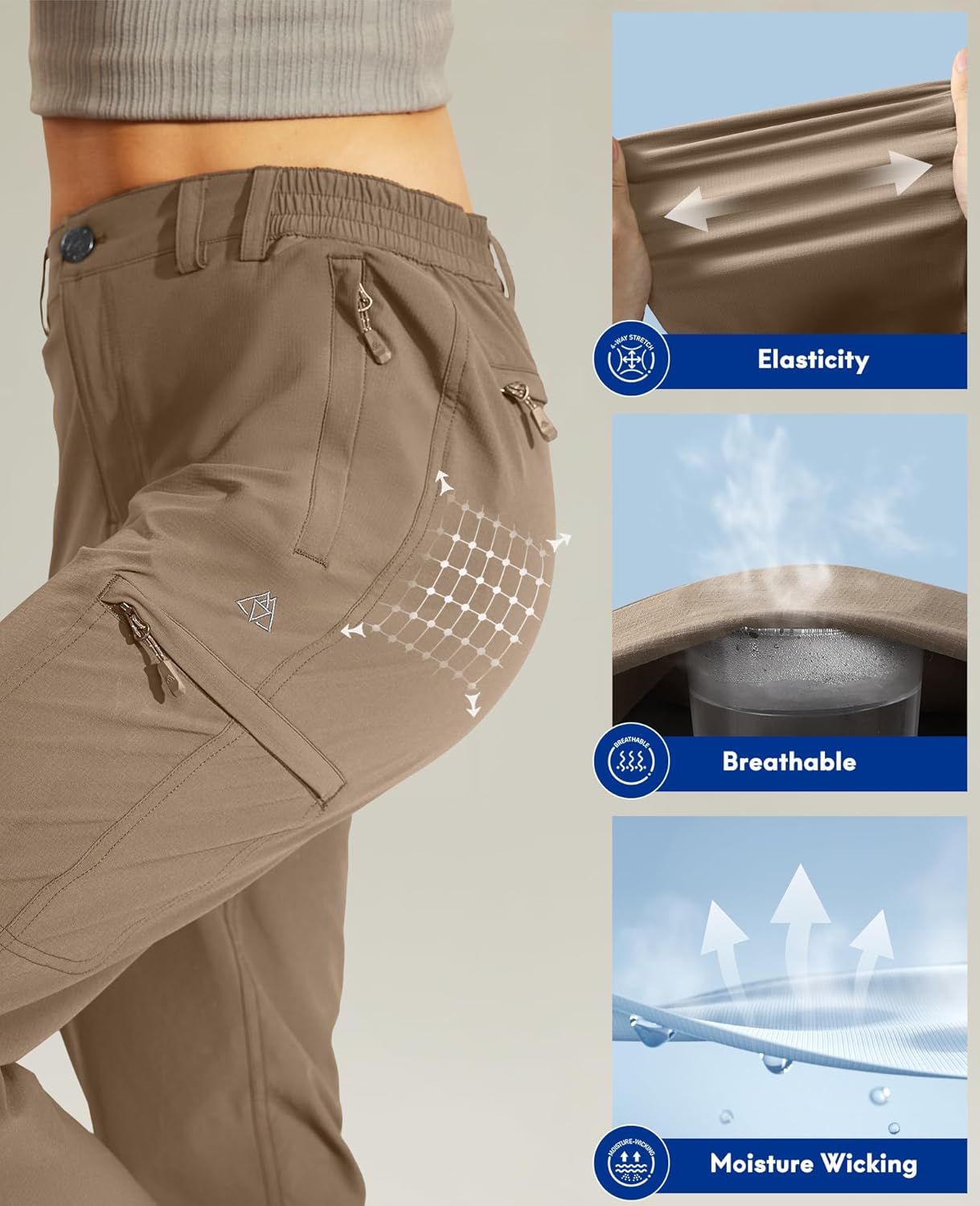 Haimont Women's Hiking Cargo Pants Quick Dry Lightweight Ripstop Stretch Nylon Travel Pants with Zip Pockets Water Repellent