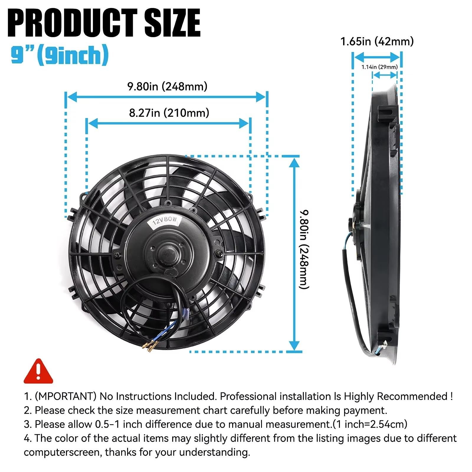 Ventilador Universal 12V 80W 9 Pulgadas 10 Ventilador de motor del coche
